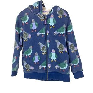 Mini Boden shaggy fleece-lined hoodie with all-over pigeon print 6/7